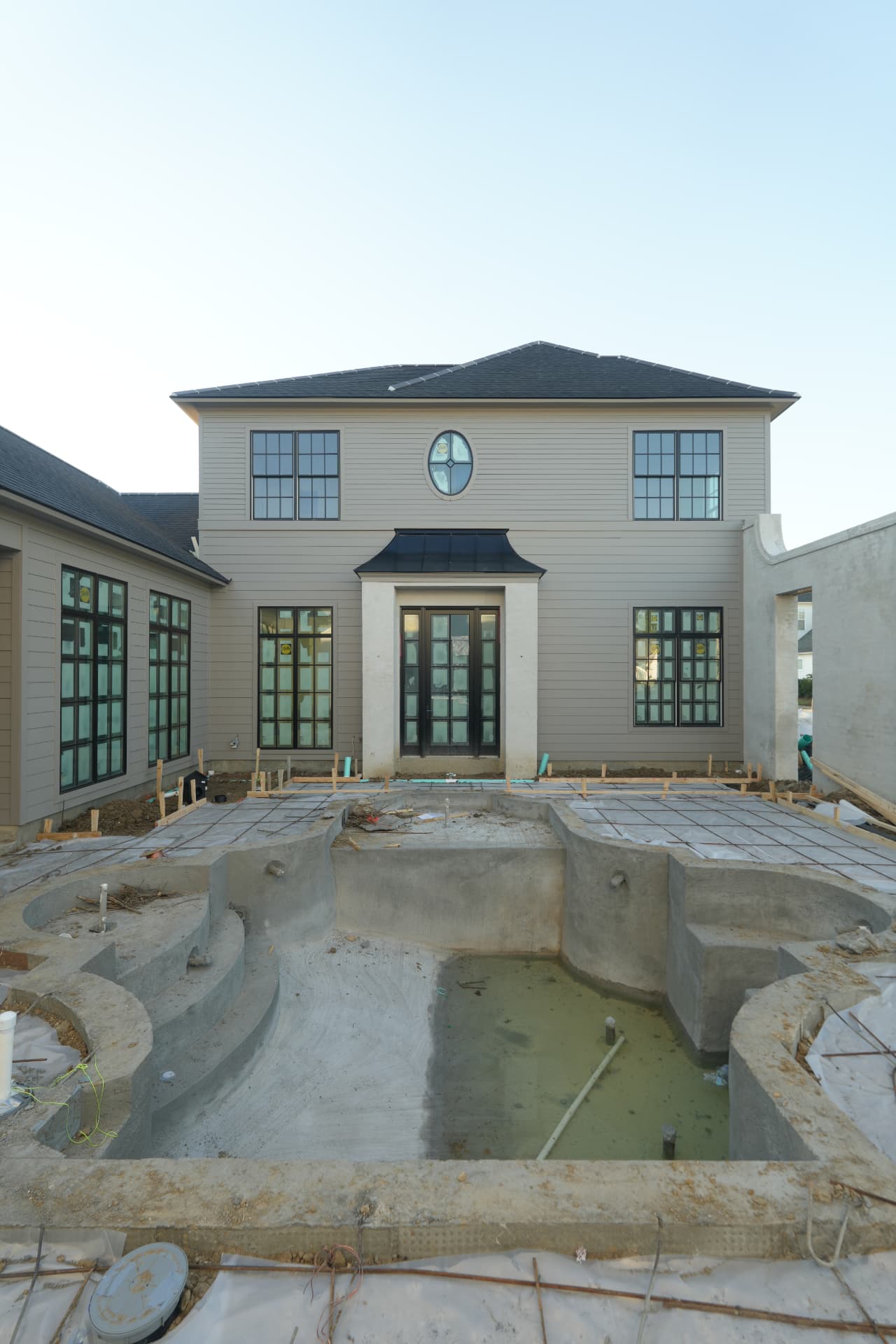 The courtyard pool taking shape during construction.